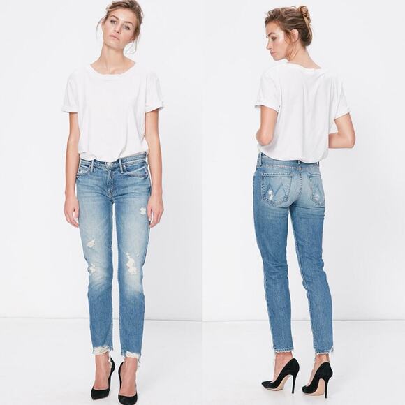Mother The Flirt Jeans in Cold Feet Blue Wash Size 25 Distressed Straight Leg - Picture 1 of 10
